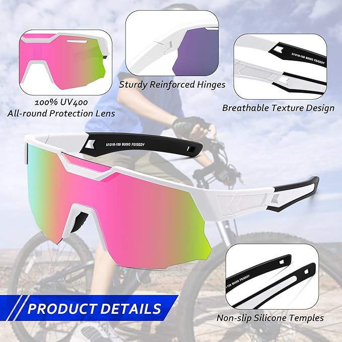 FEISEDY Kids Sunglasses Youth Baseball Sun Glasses, UV400 Sports Teens Cycling Shades for Boys Girls Age 8-16 B0048