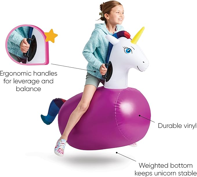 Hearthsong Hop N Go Inflatable Unicorn Riding Bouncy Hopping Toys - Image 4