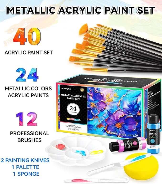 40 PCS Metallic Acrylic Paint Set - Image 2