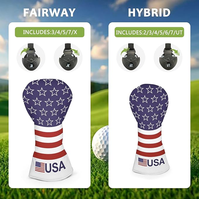 Golf Club Head Covers for Men Women, PU Leather Golf Headcover for Driver Fairway Wood and Hybrid, Funny Golf Accessories