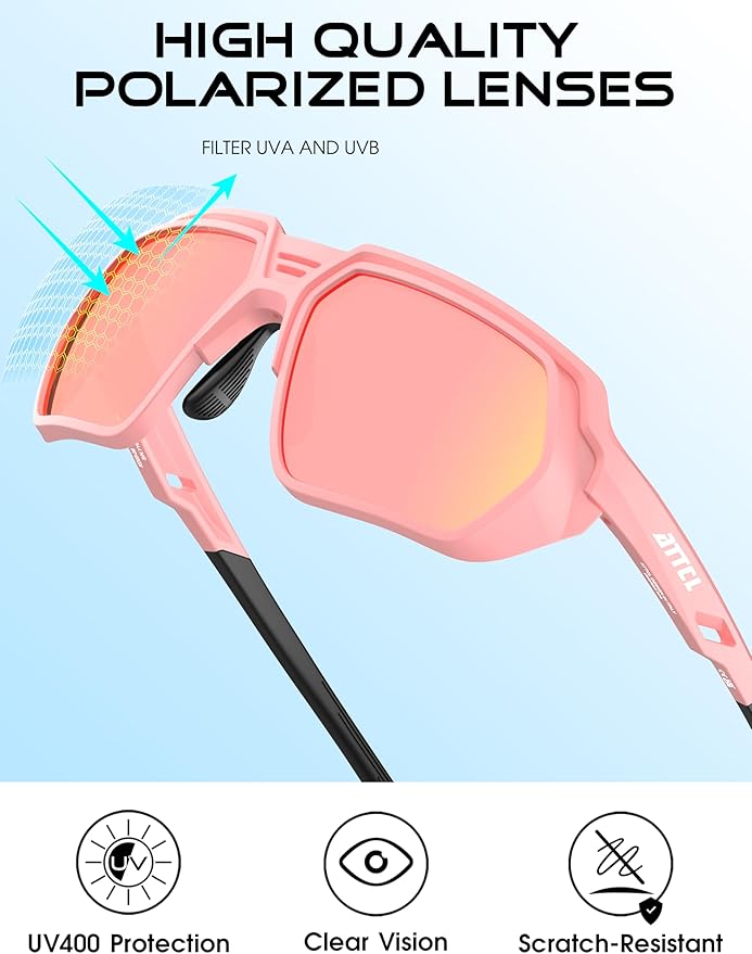 ATTCL Sports Polarized Sunglasses for Men: Womens UV400 Protection, Lightweight Wrap Around TR90 Frame for Fishing Golf
