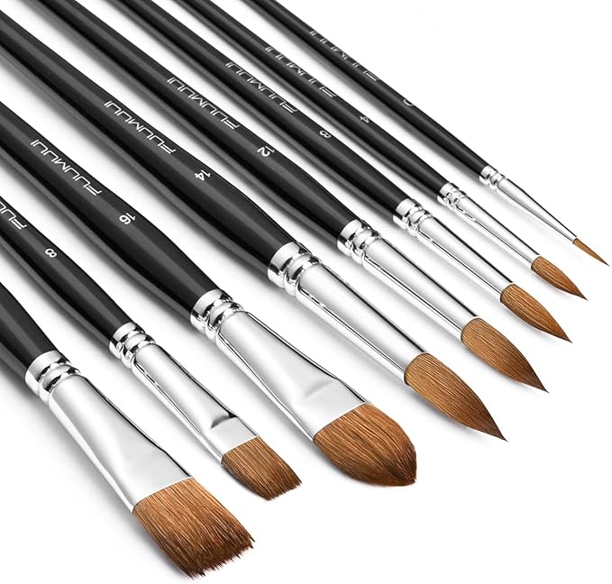 Watercolor Brushes Professional, Fuumuui 8Pcs Sable Paint Brush Set Variety by FUUMUUI