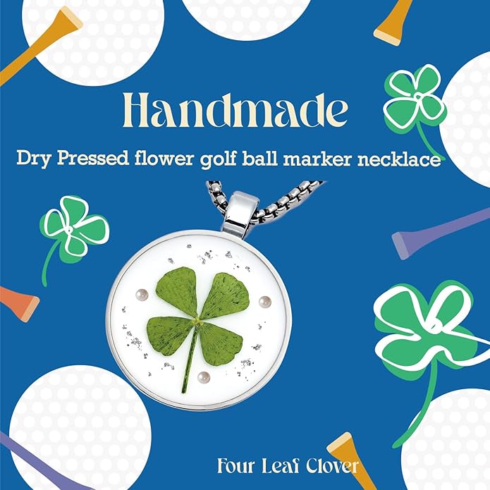 Golf Ball Marker necklace with ball marker, handmade pressed flower golf marker,Gifts Accessories Women Golfers