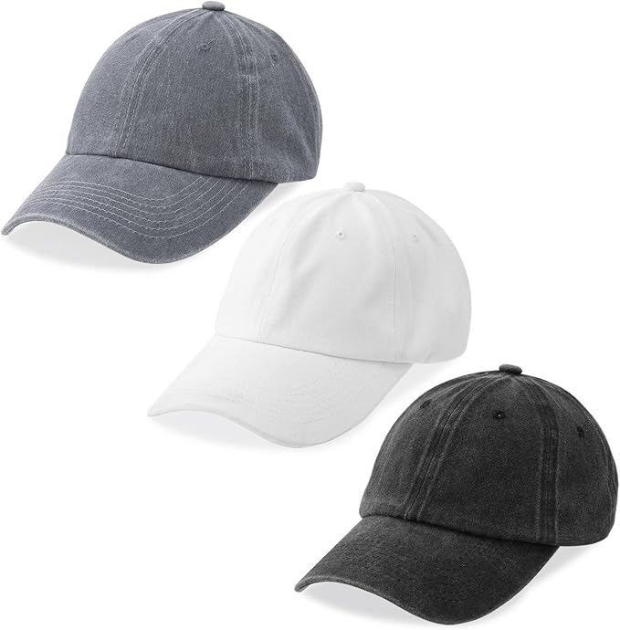 MEINICY 3 Packs Washed-Cotton Plain Baseball Cap, Vintage Adjustable Dad Hats Gift for Men/Women,Unstructured