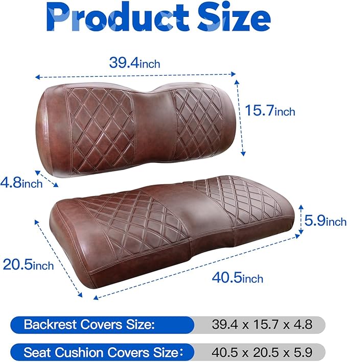 NOKINS Golf Cart Seat Covers Fit EZGO TXT RXV Freedom Liberty Express Premium Front Seat Cushion, Golf Cart Accessories Replacement Premium Front Seat Covers, No Stapler (Brown&Brown 8438)