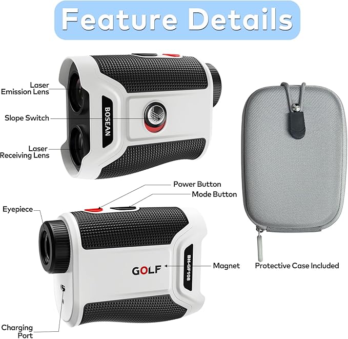 Magnetic Golf Rangefinder with Slope, 1200/1500Yd Range Finder Golf, Switch for Tournament, 7X Magnification Flag Lock, Rechargeable Distance Measurment Device Accessory for Men