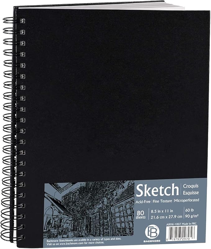 Bachmore 8.5"x11" Hardbound Sketchbook, Left Spiral Sketch Pad - Image 5