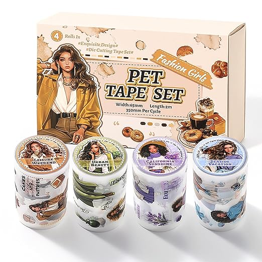 4 Rolls PET Tapes Pre-Cut Washi Tape Stickers by Augurosellspaperstationeryandscrapbookingsupplies