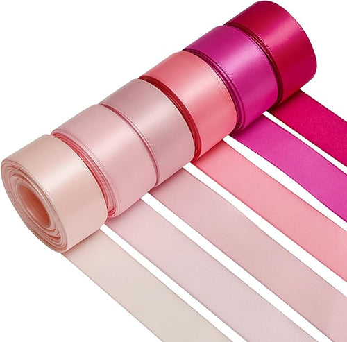 1 Inch Pink Satin Ribbons for Crafts, 6 Rolls Single-Faced Pink Assorted by Jacriah