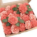 Floroom Artificial Flowers 50pcs Real Looking Mixed Living Coral Foam Fake Roses by Floroom