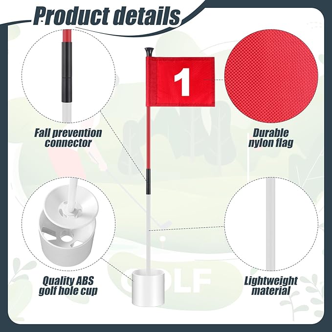 Lenwen 6 Set Golf Flagstick Golf Pin Flag Hole Cup Set Putting Green Poles Nylon Practice Portable Putting Green Gifts for Yard Backyard Garden Driving Range