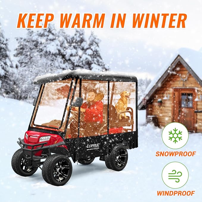 Golf Cart Enclosure 4 Passenger Extended Roof for EZGO/Club Car/Yamaha/ICON, Fits 2+2 Seater Model, 600D Waterproof Rain Cover with Clear PVC Windows and 4-Sided Roll-Up Zipper Doors