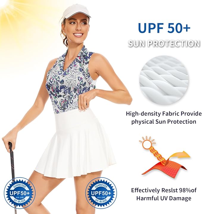 Soneven Womens Petal Sleeve Golf Shirts Moisture Wicking Lady Golf Apparel Print Tennis Sport T Shirt