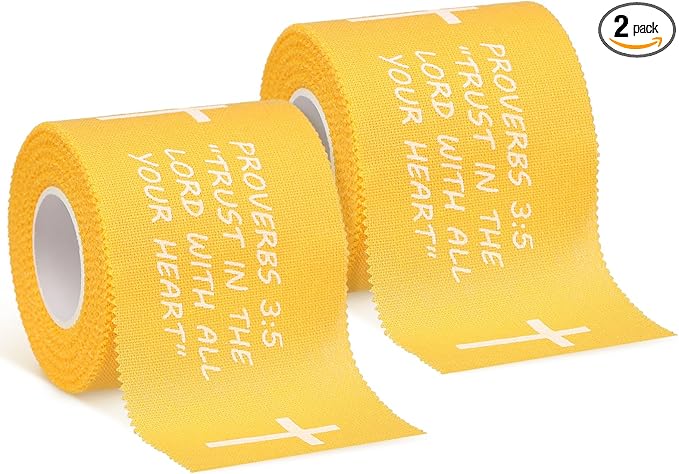 MiniInflat 2 Pcs Christian Cross Athletic Tape Sports Tape 2in x 23ft Religion Jesus Wrist Wrap for Soccer Football Baseball, Gift for Graduation Teacher Nurses Week Pentecost(Yellow,Proverbs)