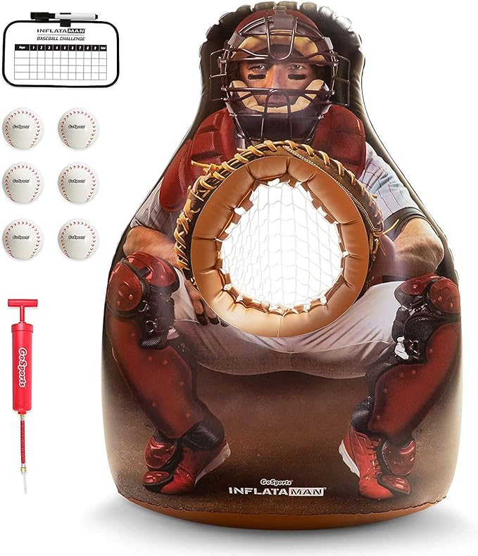 GoSports Inflataman Baseball Toss Challenge - Inflatable Catcher Strike Zone Pitching Game