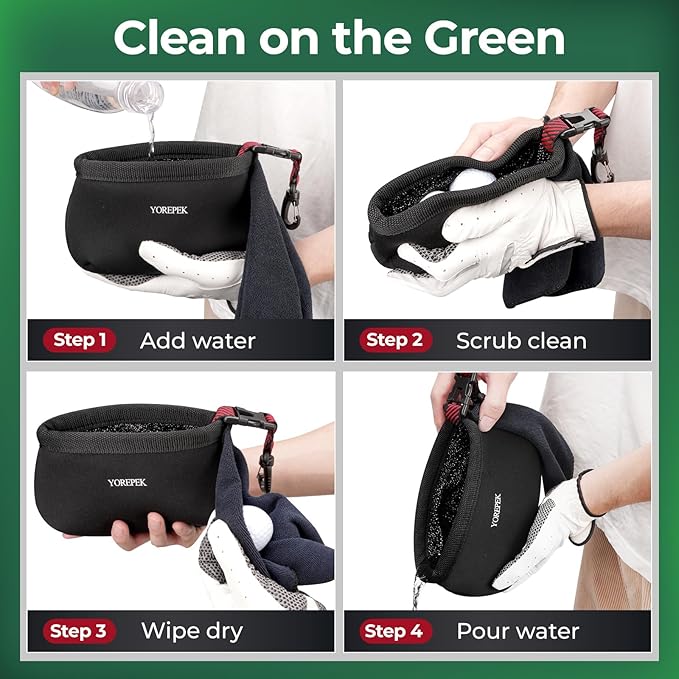 YOREPEK Golf Club Cleaner Bag with Towel, 360° Rotating Clip, Golf Ball Washer with Zipper Pocket, Valentines Day Golf Gifts for Him, Golf Bag Accessories for Men, Black