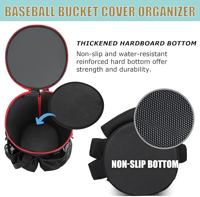 Baseball Bucket Bag Baseball Coaching Accessories Organizer Tactical Style Softball Bucket Bag with Anti-Slip Bottom, Multiple Pockets for Bat, Gloves, Scoreboards