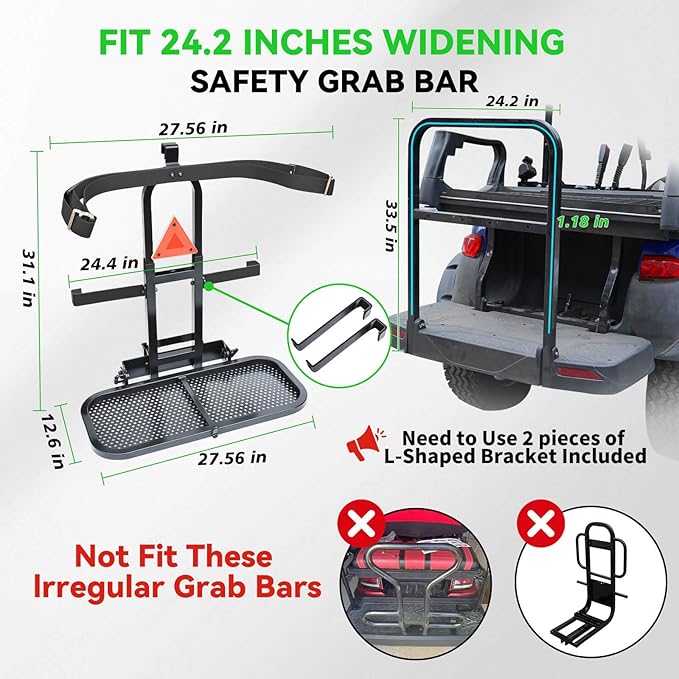 2-in-1 Foldable Metal Steel Golf Cart Rear Seat Bag Holder, Upgraded Stepboard Rack Attachment for EZGO Club Car Yamaha, Fits Normal 8'' Wide & 24.2" Widening Safety Grip Bar, No-Drill