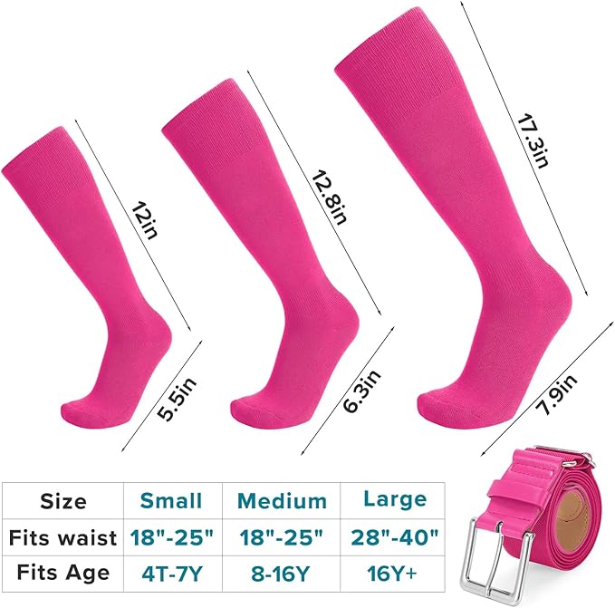 Baseball Socks and Belt Combo for Youth Adult - Softball Sock and Belt for Boys and Girls (2 Pairs of Socks & 1 Belt)