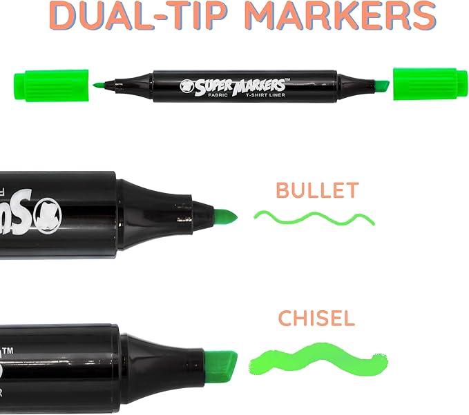 Super Markers 20 Unique Neon Colors Dual Tip Fabric & T-Shirt Marker Set - Image 5