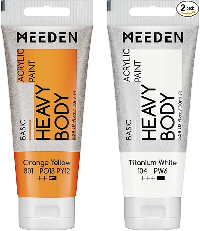 MEEDEN Acrylic Paint Orange Yellow: Bundled - 100ml/3.38oz x 2 Bulk Heavy Body by MEEDEN