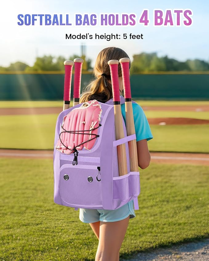 MATEIN Softball Bag, Lightweight Baseball Backpack with Shoe Compartment, Baseball Bag with Fence Hook for TBall Bat & Equipment, Softball Gifts Catchers Backpack for Women Fit Catcher’s Mitt, Helmet