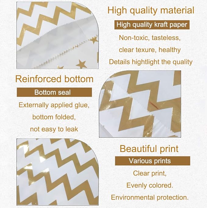 KEYYOOMY 100 Pcs Bright Gold Candy Buffet Bags Small Cookie Bag Polka Dot Paper - Image 3
