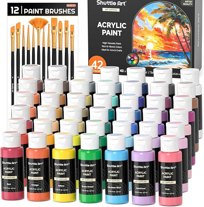 Shuttle Art Acrylic Paint, 42 Colors Acrylic Paint Set by ShuttleArt