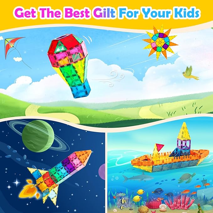 Magnetic Building Tiles, Magnetic Blocks, 3D STEM Stacking Toys, Magnets Toy - Image 5