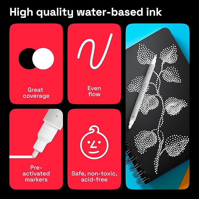 ARTISTRO 5 White Dual Tip Brush + Fine Acrylic Paint Markers - Image 4
