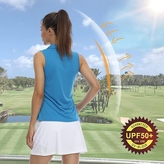 LastFor1 Women's Sleeveless Polo Golf Shirts Quick Dry 50+ UV Protection V-Neck with Collar Lightweight Tennis Tank Tops