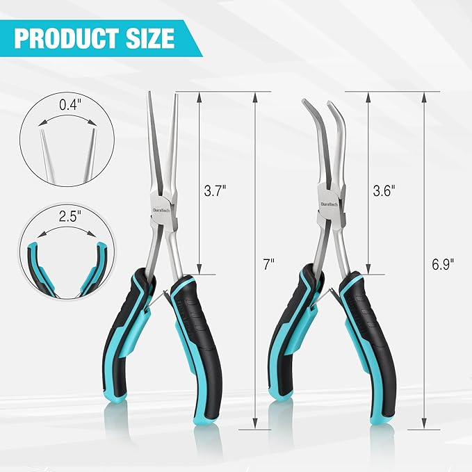 DURATECH 2PCS 7" Long Reach Needle Nose Pliers Set, Long Nose Pliers & Bent - Image 2