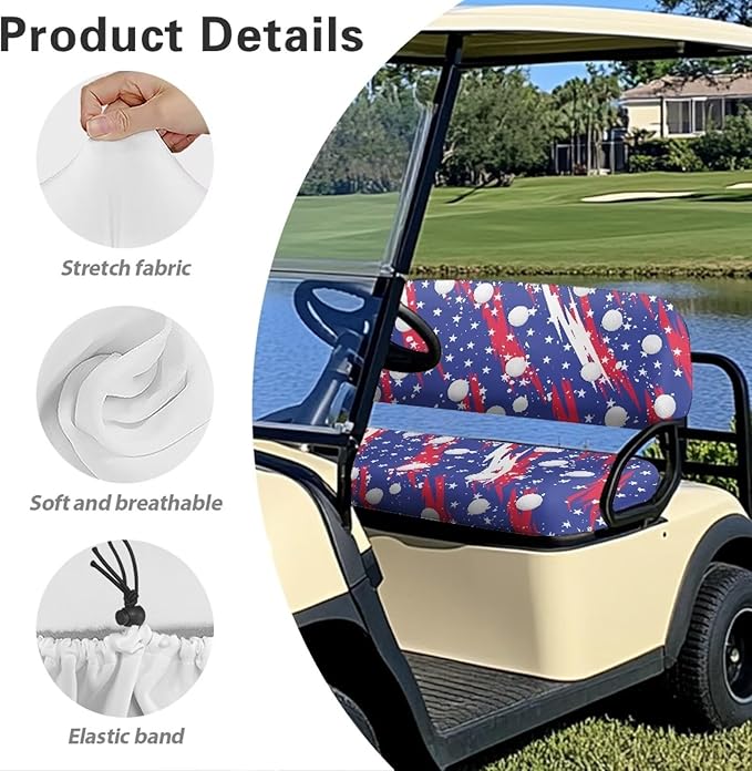 Suobstales Golf Cart Front and Rear Seat Cover Set for EZGO TXT RXV & Club Car DS 2 Passenger, Washable Bench Seat Covers Kit