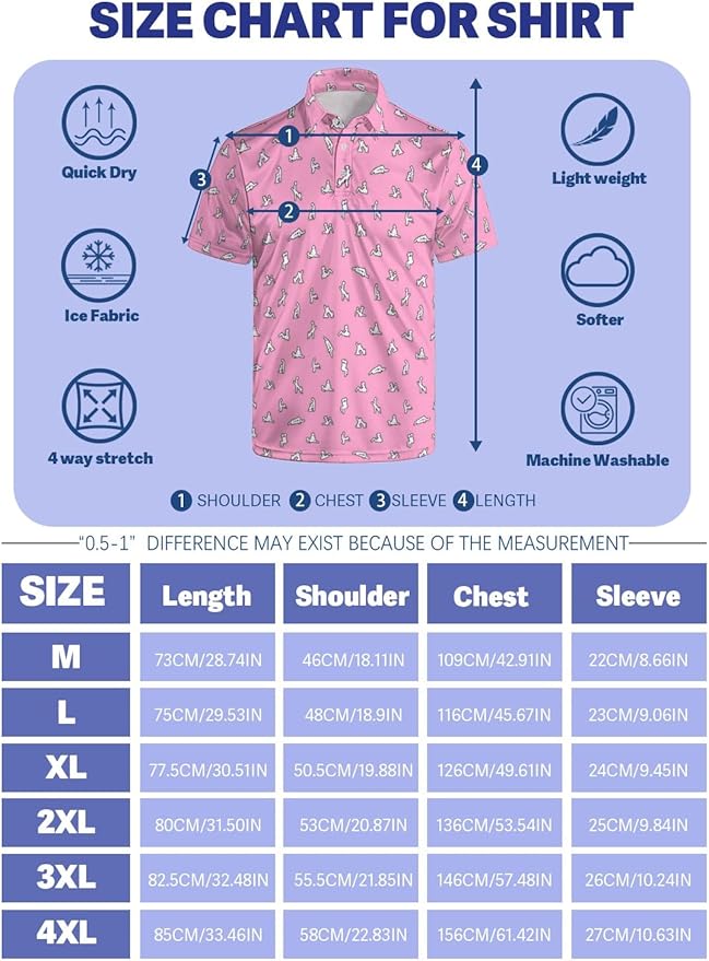 HUURAY Funny Golf Polos for Men Funny Print Short Sleeve Shirts Quick Dry Polo Shirts Hawaiian Shirt Performance Golf Outfits