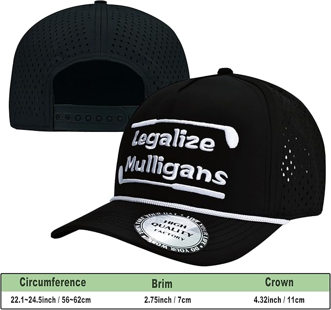 Funny Golf Hats Funny Golf Gifts for Men,Golf Rope Hat for Men,Legalize Mulligans - Black/White