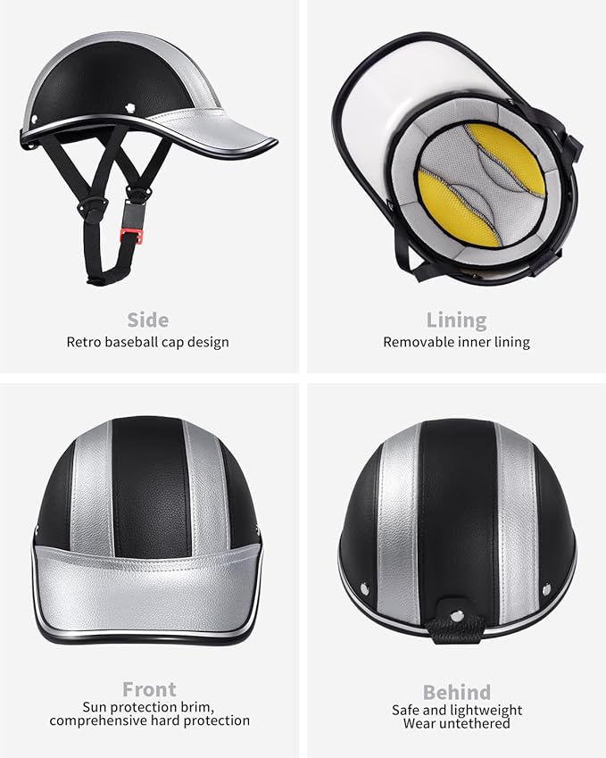 Adult Baseball Cap Helmet - Urban Style for Golf, Low Profile Urban Commute PU Retro Leather Hat for Men & Women