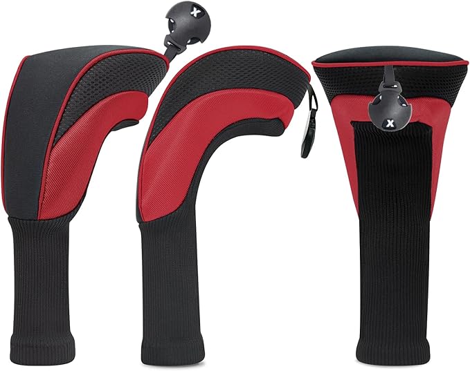 Golf Club Head Covers for Woods 3/4/5/6 Pieces Long Neck Mesh Sports Golf Club Headcovers Set with Interchangeable No. Tags 3 4 5 6 7 X Golf Accessories for Men Women