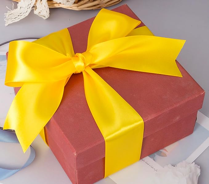 2 Inch Yellow Solid Satin Ribbon, 50 Yards Craft Fabric Ribbon - Image 4