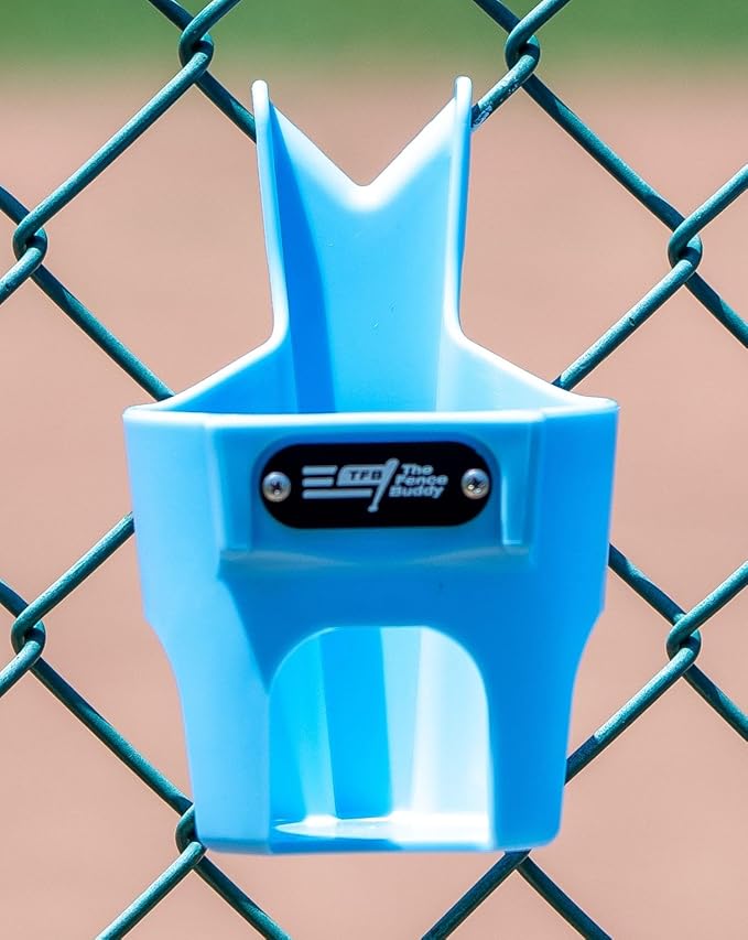 Fence Cup Holder | Drink Holder for Chain Link Fence | Fits Stanley, Yeti & Gatorade | Baseball Dugout, Softball, Pickleball & Tennis | Made in USA | The Fence Buddy (Light Blue)