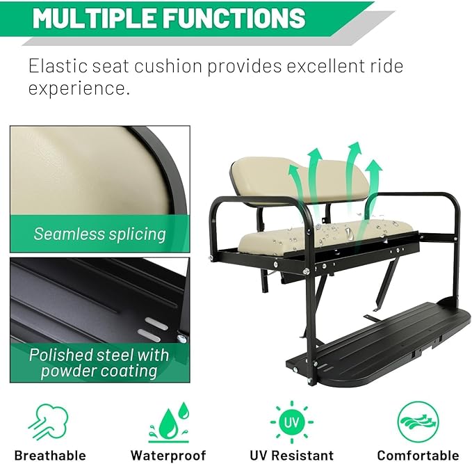 ECOTRIC Back Rear Flip Seat Kit Compatible with 2007-2016 Yamaha Drive G29 Golf Cart Flip Folding Down Powder Coated White