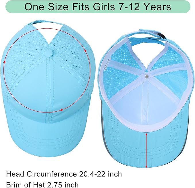 Girls Criss Cross Ponytail Hat Mesh Baseball Cap Kids Quick Dry Ponycap Hats Outdoor Summer Sports Hat Age 7-12