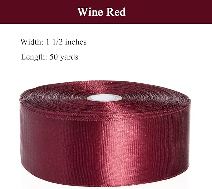1 1/2 Inch Wine Red Solid Satin Ribbon, 50 Yards Craft Fabric Ribbon - Image 3