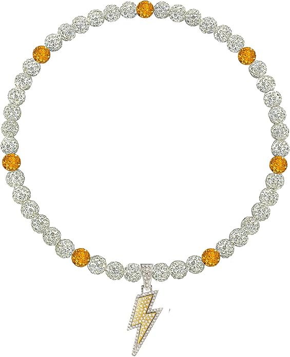 Baseball Necklace for Men 16/18/20 Inch Bling Ice Collection Lightning Bolt Pendant Necklace for Women Rhinestone Clay Beaded Discoball Accessories Gifts for Baseball Team Players Lovers