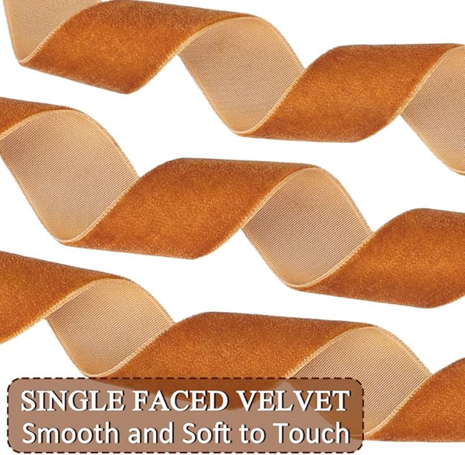 Khaki Velvet Ribbon, 1 Inch x 20 Yards Single Faced Khaki Ribbon - Image 3
