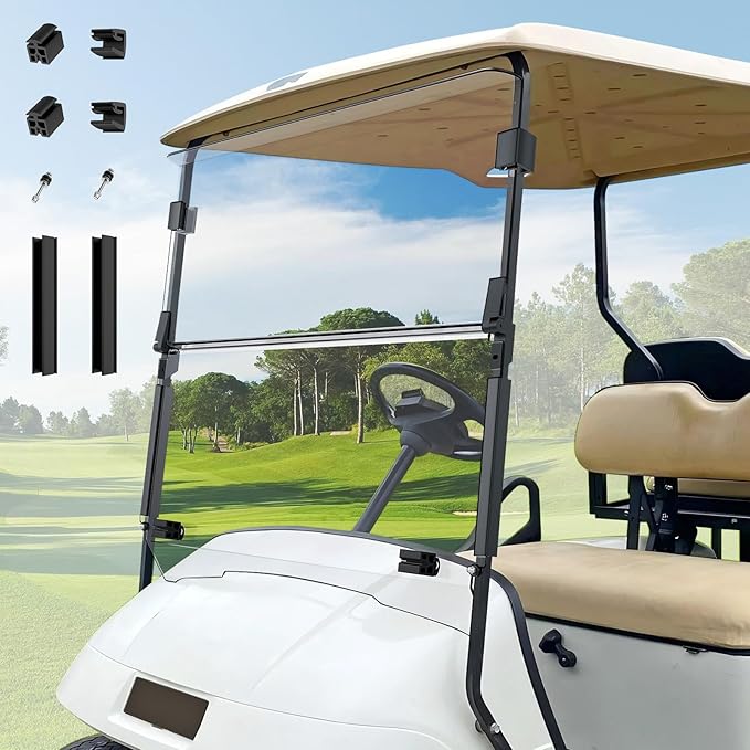 EZGO TXT Windshield, EZGO Windshield for Golf Cart Suitable for 1995-2013 EZGO TXT Model, PC UV Resistant, Foldable Golf Cart Windshield Replacement with Windshield Clips