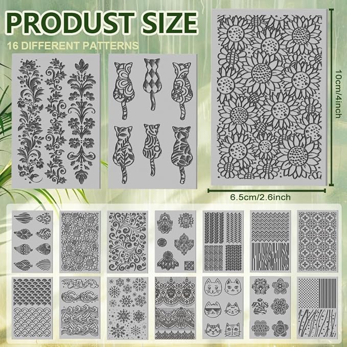 CHGCRAFT 16 Sheets Artistic Mandala Clay Texture Mat Baroque Pattern Polymer - Image 2