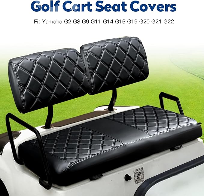 NOKINS Golf Cart Seat Covers Fit for Yamaha G2 G8 G9 G11 G14 G16 G19 G20 G21 G22 OEM Standard Front Seat Cushion, Yamaha Replacement Front Seat Covers, Golf Cart Accessories (Black&Black Stitch)