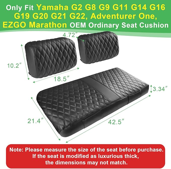 Golf Cart Front Seat Cover for Yamaha G2 G8 G9 G11 G14 G16 G19 G20 G21 G22, Adventurer One, EZGO Marathon OEM Ordinary Seat Cushion, Thick Vinyl Leather Comfortable No Need to Detach Armrest