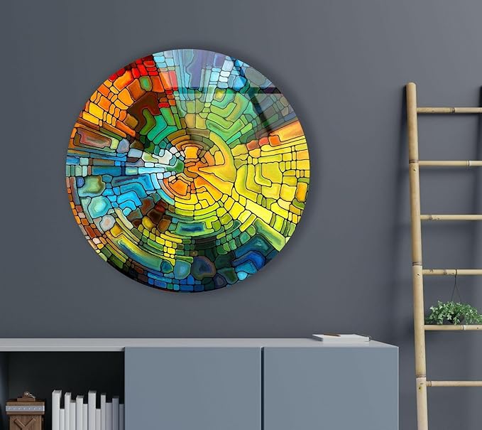 My Photostation.com 10'' Diameter Stained Yellow Round Glass Wall Art Tempered - Image 7