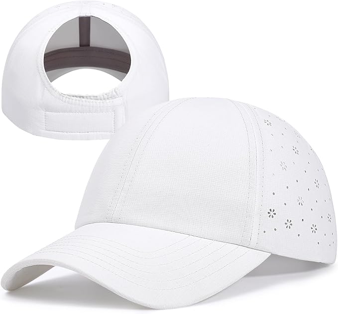 Women’s Ponytail Baseball Cap, Quick-Dry Sport Caps Hat with Breathable Daisy Perforations for Running, Tennis, Golf
